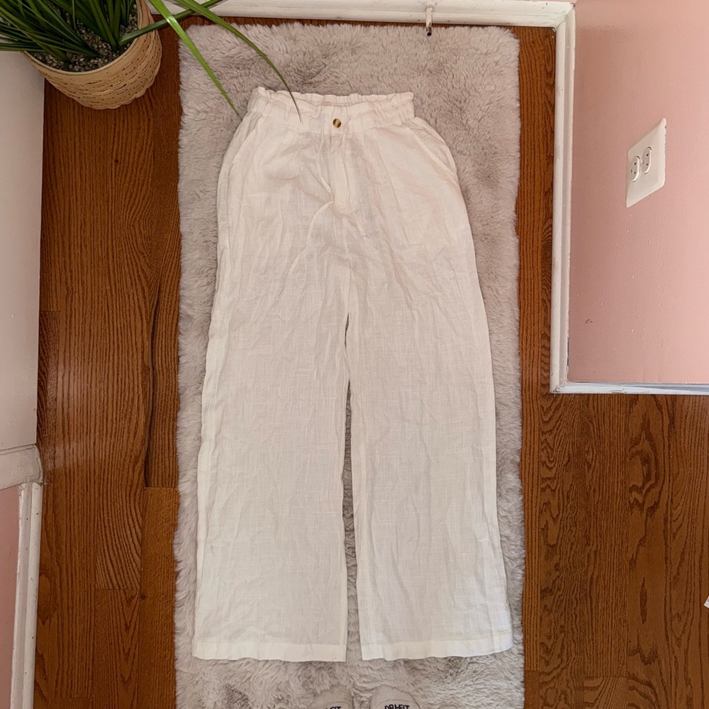 White Linen Wide-Leg Pants